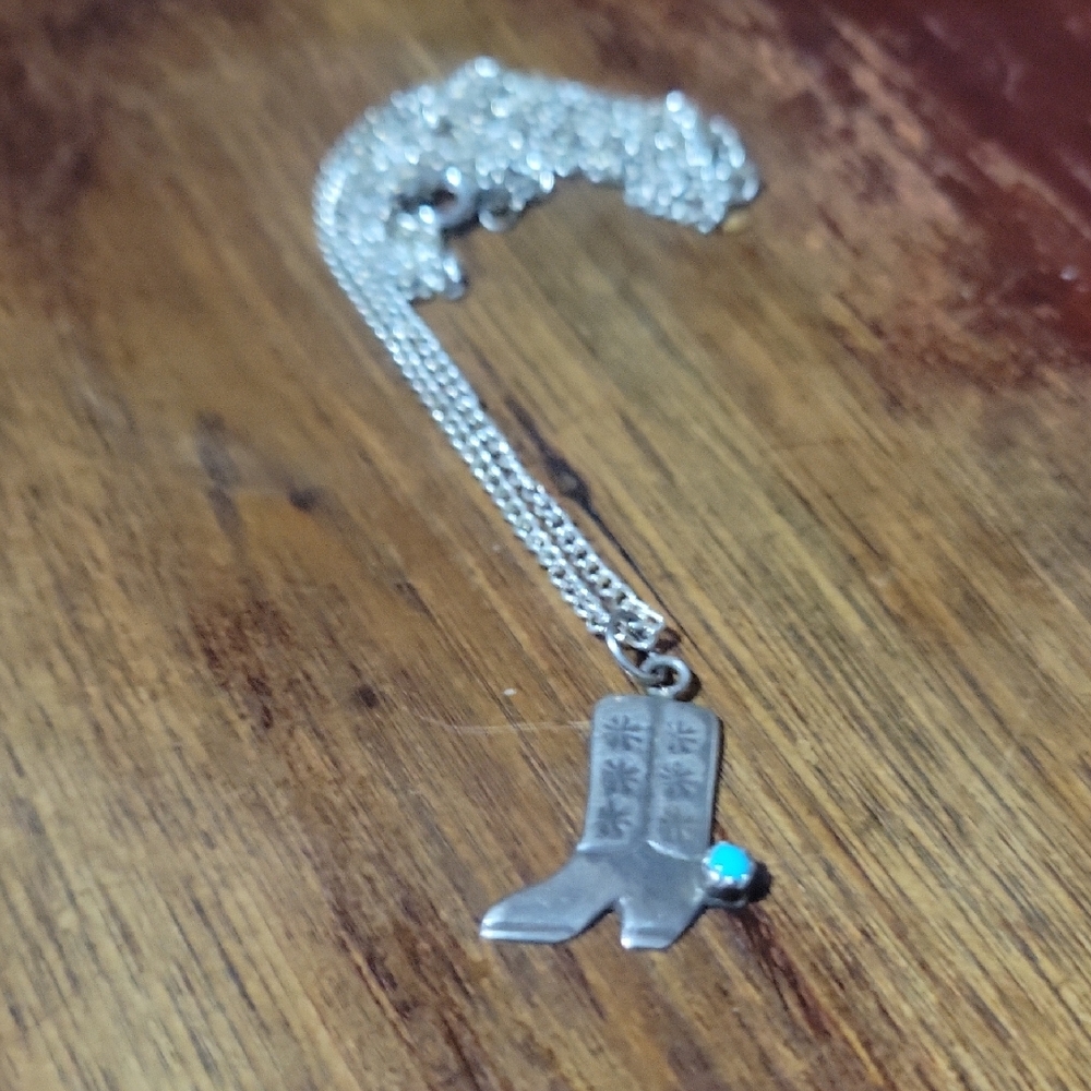 Silver Boot Pendant Necklace 24"